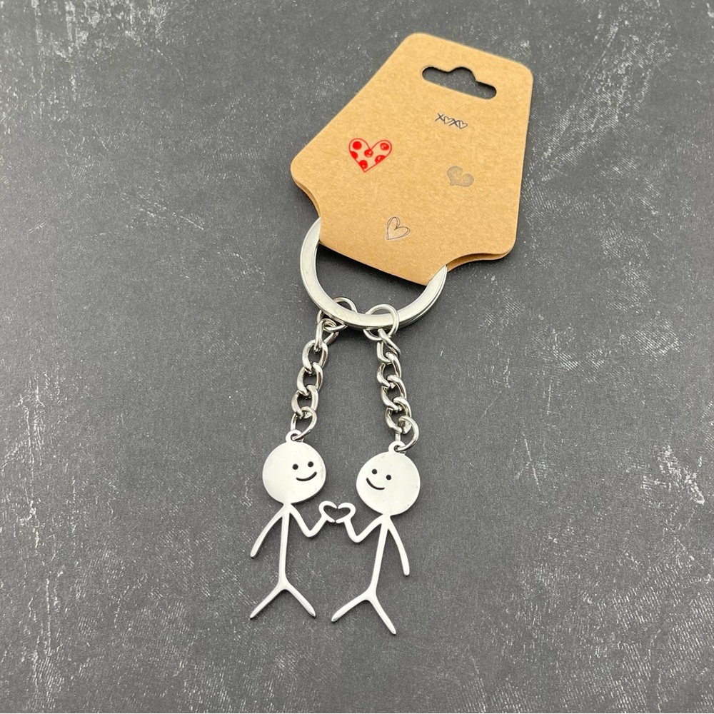 2 Piece Key Chain For Couples Metal Stick People Heart Love